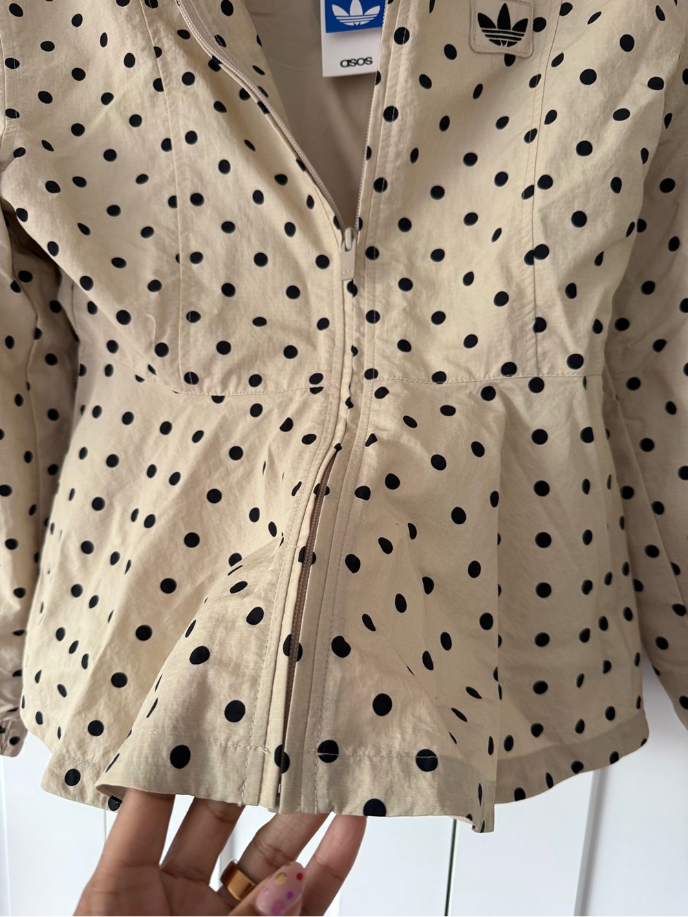 adidas Originals x ASOS regular fit polka dot track jacket in stone Size Small - Picture 7 of 11